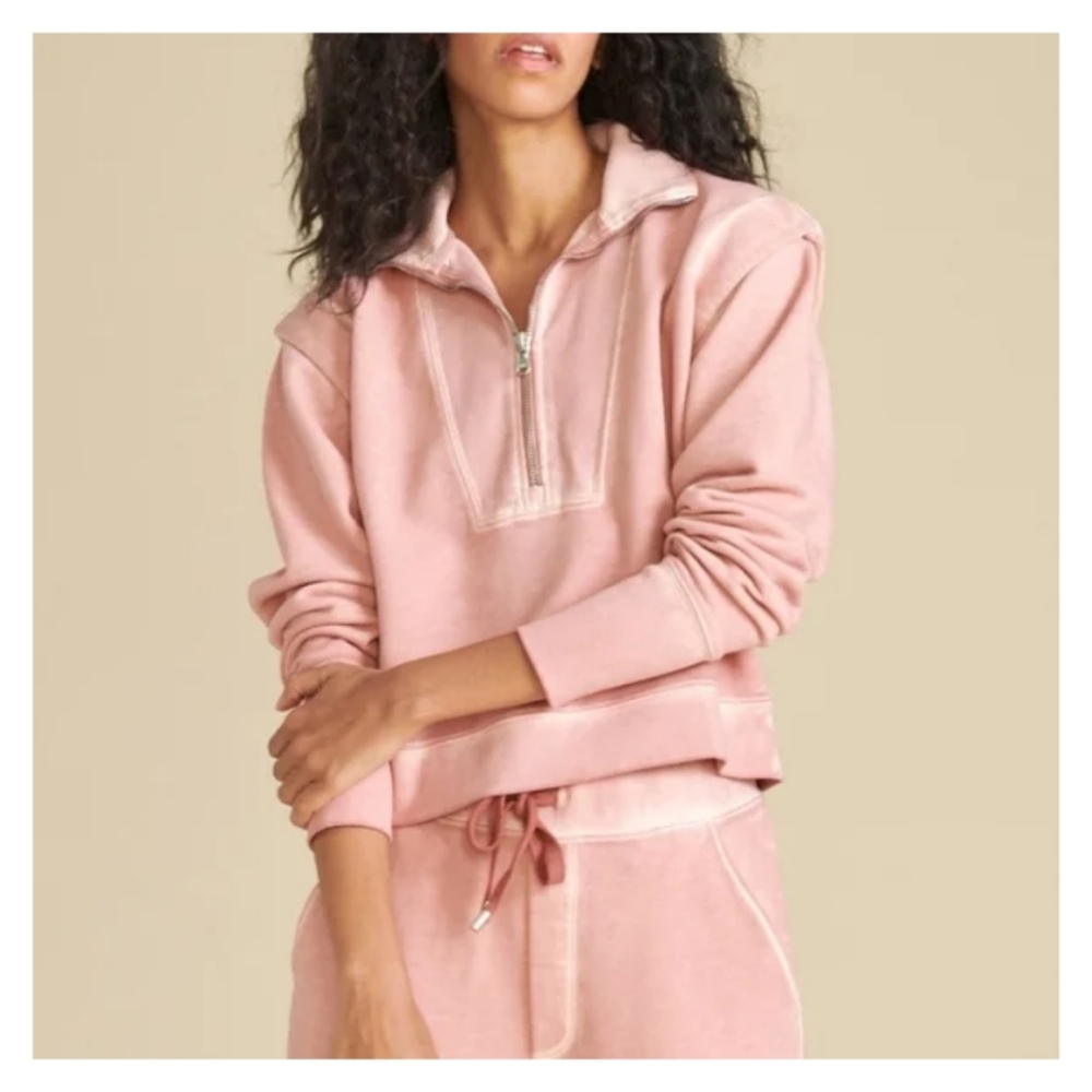 Veronica Beard Dylan Floral Half-Zip Sweatshirt In Rosewood